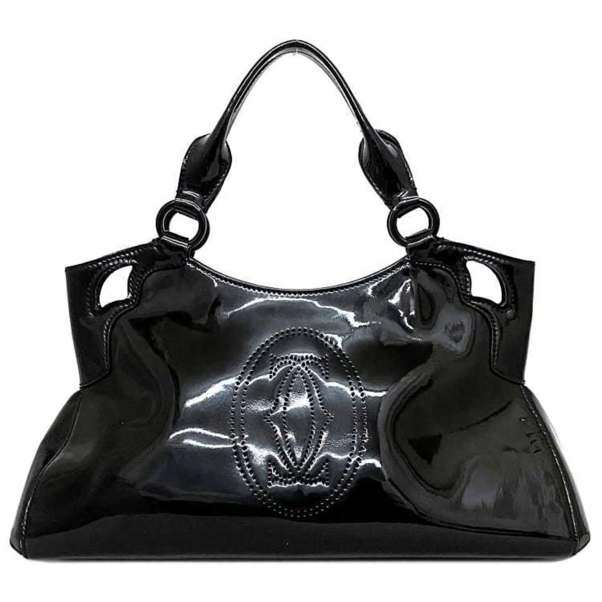 (Good) enamel tote mast L1000833 bag Marcello leather Cartier black Pre-Owned handbag patent SM ladies