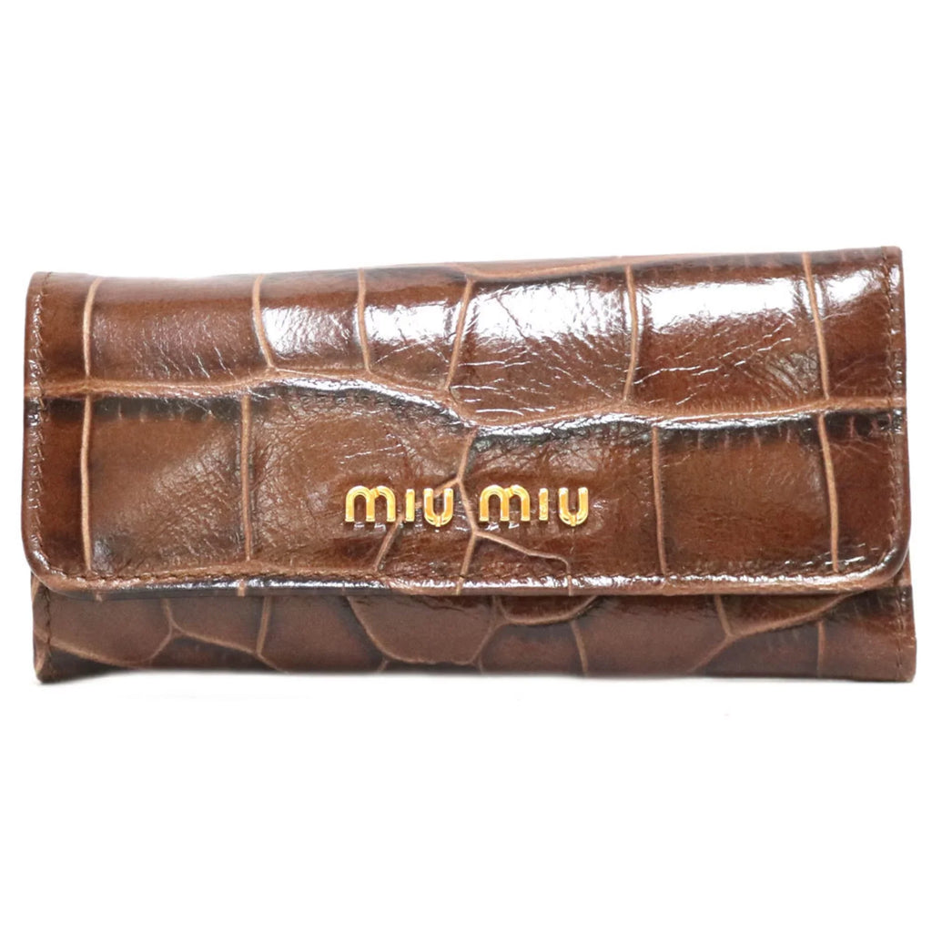 Case Leather Pre-Owned Miu Miu Miu (Fair) Brown Key Women's