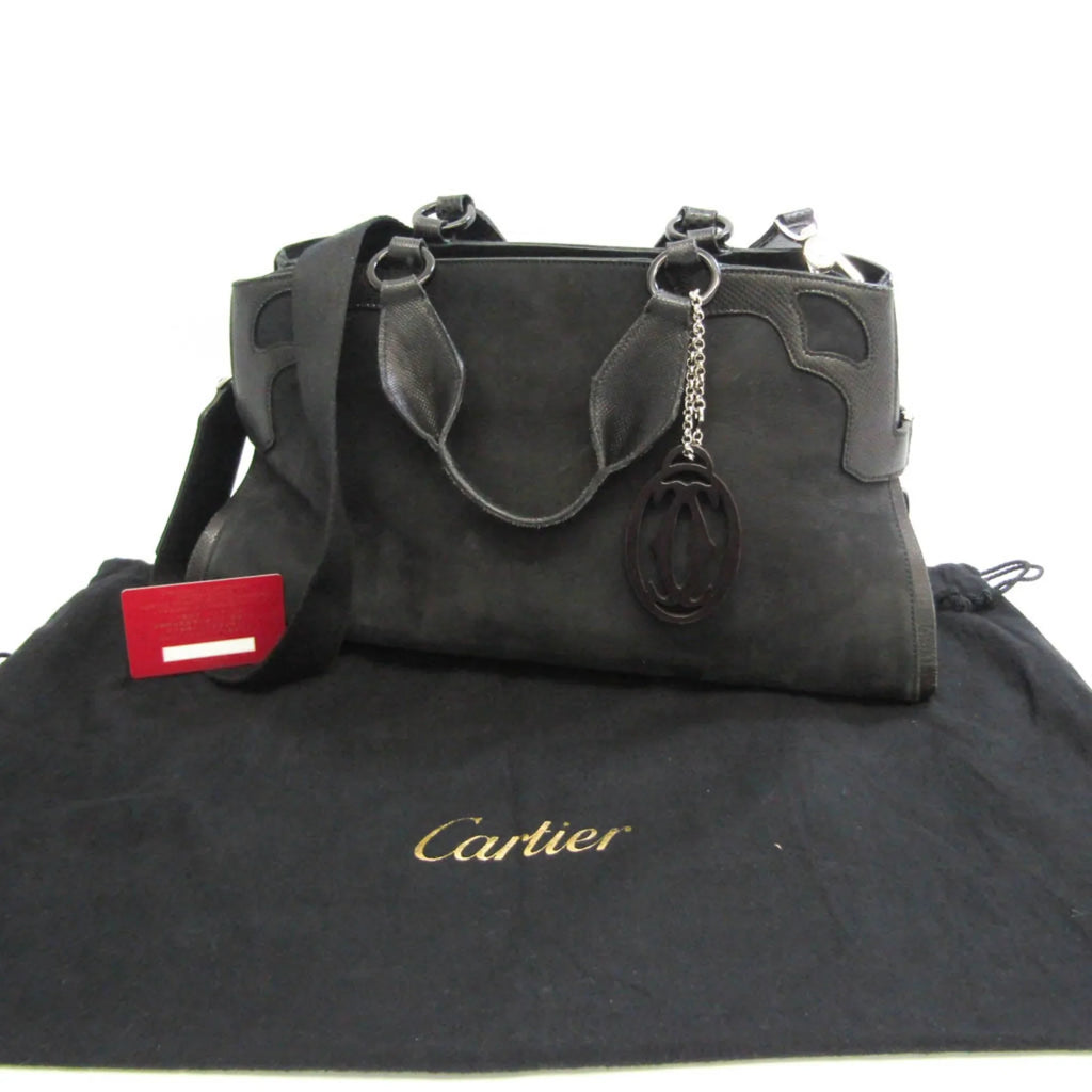 L1000928 Suede,Leather Snake (Good) Cartier Pre-Owned Handbag,Shoulder Marcello Bag Water Black Women's