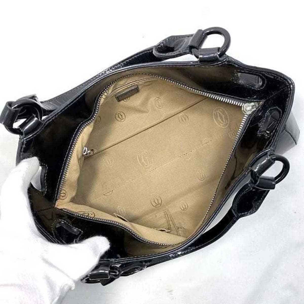 (Good) enamel tote mast L1000833 bag Marcello leather Cartier black Pre-Owned handbag patent SM ladies