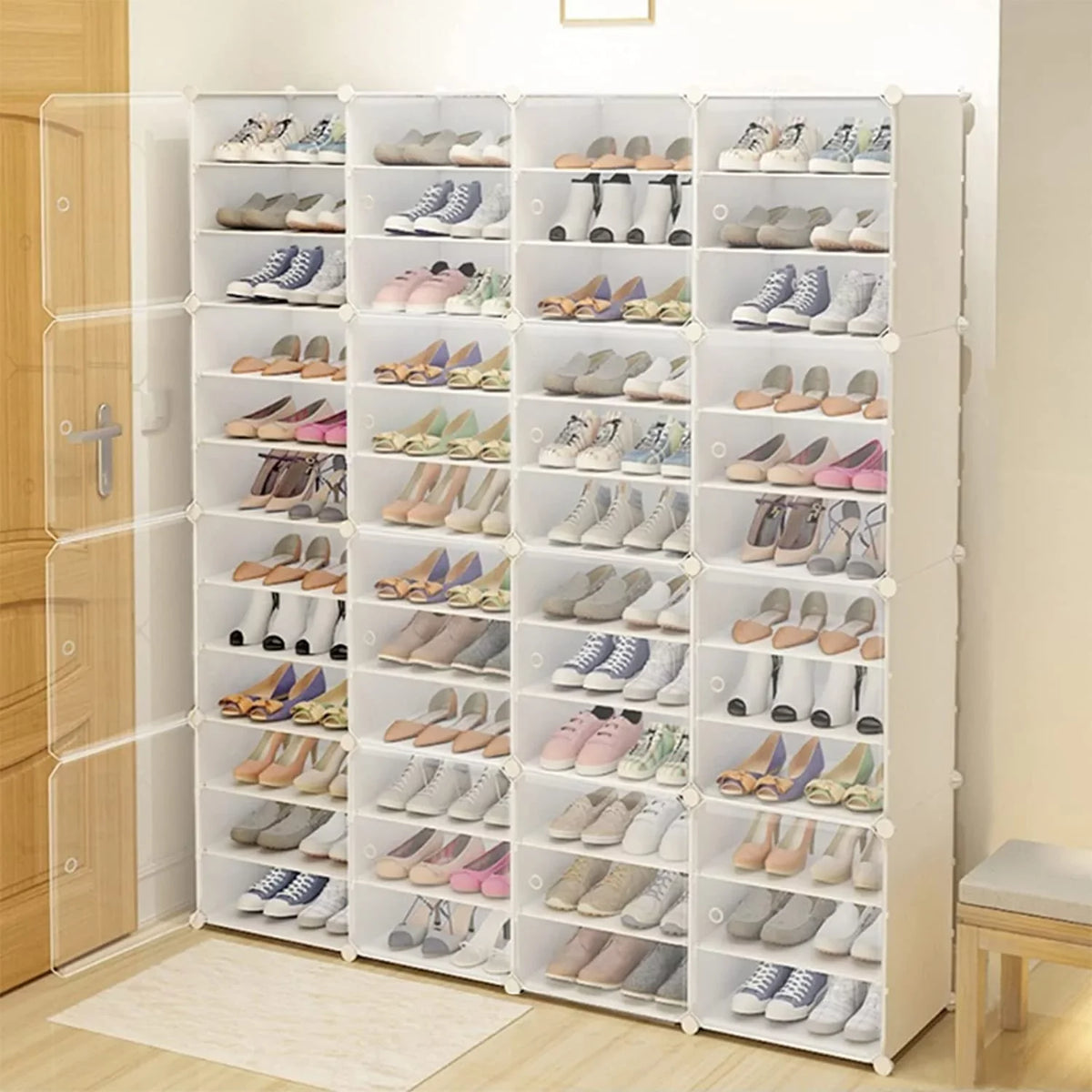 Entryway Stand 96 for Pairs Shelf 12 Storage Cabinet White Plastic Modular Shoe Shoe 48 Cubes Rack Closet Tiers Bedroom Boxes, Tower Shoe Organizer Hallway Storage