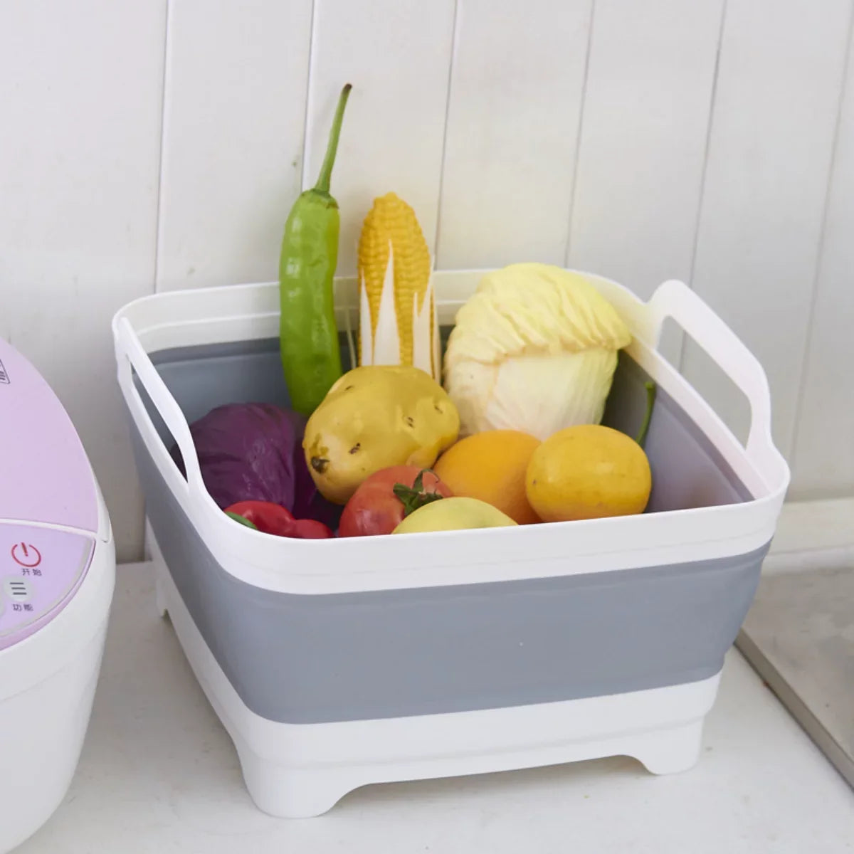 with Sink,Folding 2.4 Collapsible Tub,Washing Plug(Gray) Gal(9L) Laundry Basin Portable Imoment Dish Draining Tub