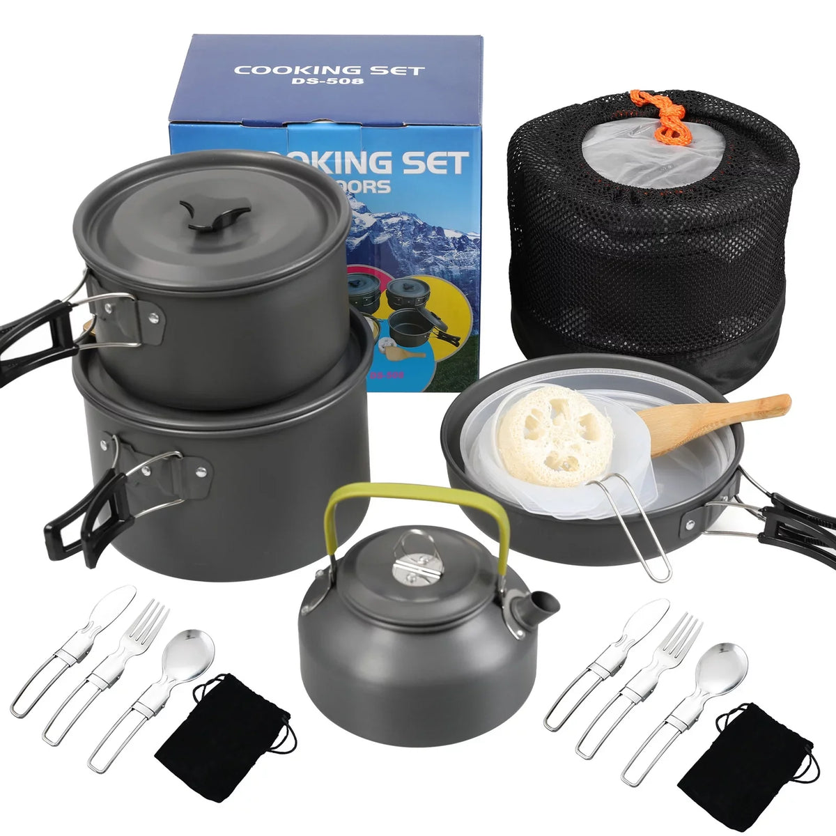 and Mess for Kit, Pot Cookware Aibecy with Set Pan Backpacking Camping and Cooking Non-Stick Kettle