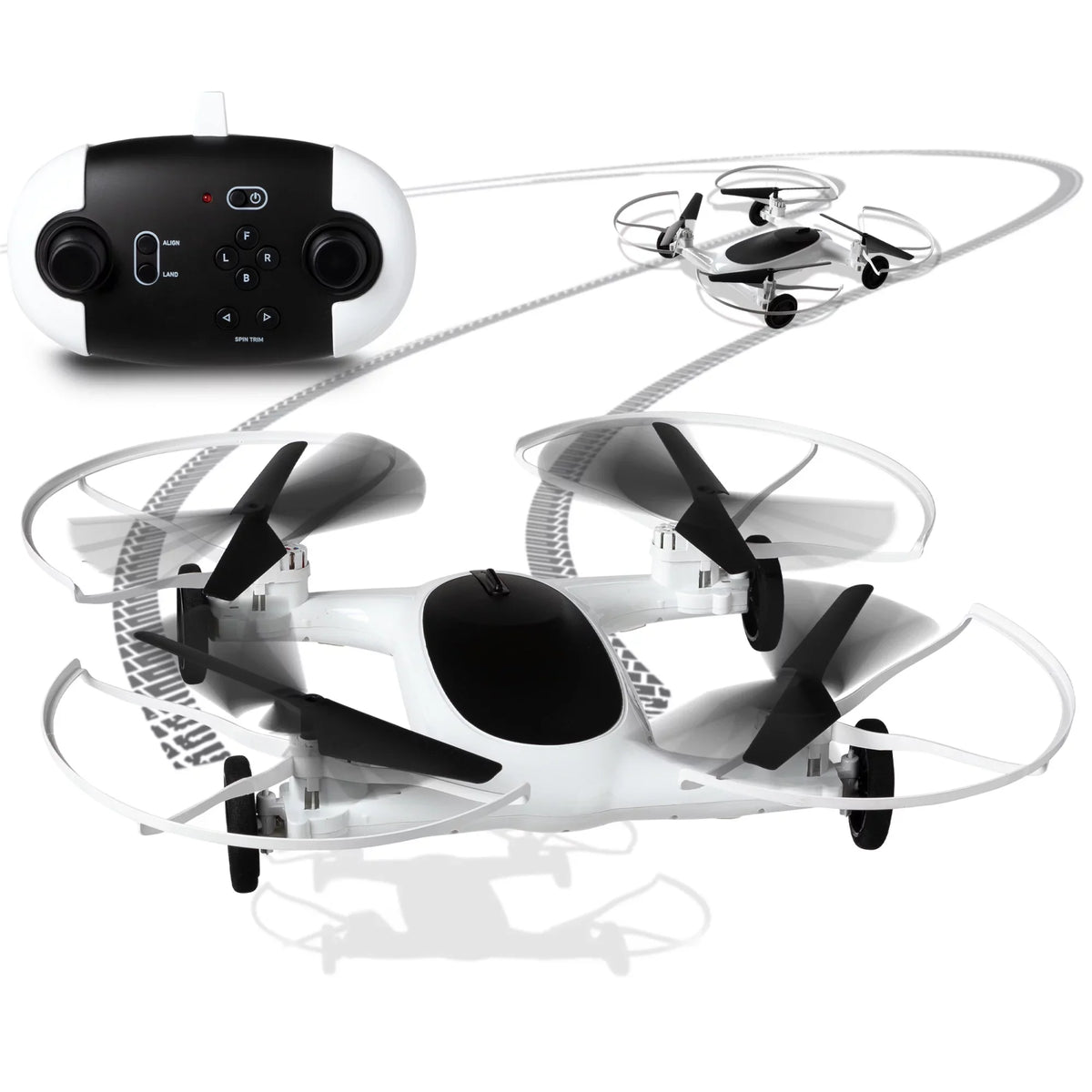 Drone RC, Dual Fly 215ft Rechargeable SHARPER IMAGE Range 5in Max Control and Altitude, Function Drive + Long 250ft