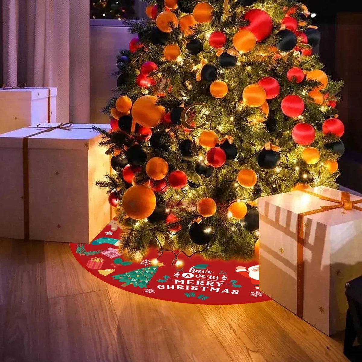 Inches Christmas Skirt Outdoor for Ornaments Skirt Snow Pattern Red with Holiday Christmas Plush Tree 36 Decorations Gold Party Soft Indoor Tree Mat Tree and