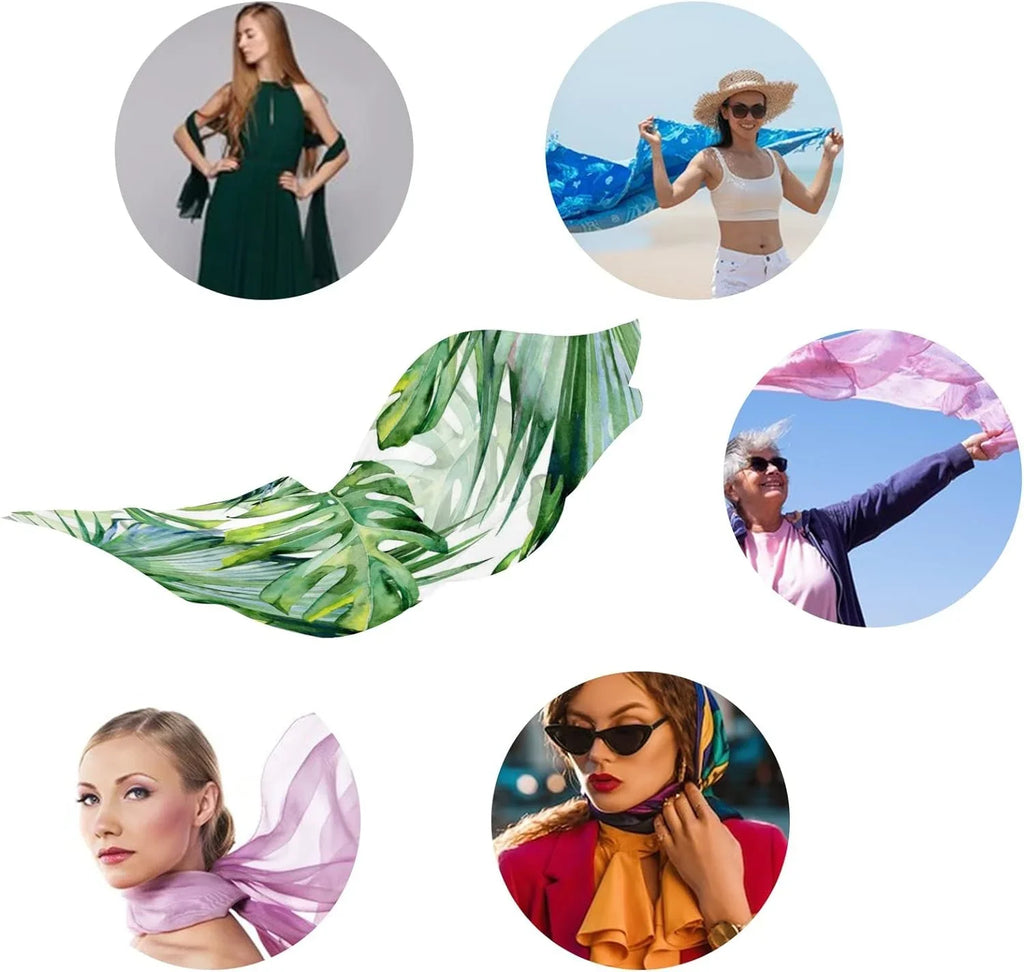 Leaves Shawl Green Long Silk Neck Women Wrap Girls Lightweight Scarf Scarves Hyjoy Watercolor for