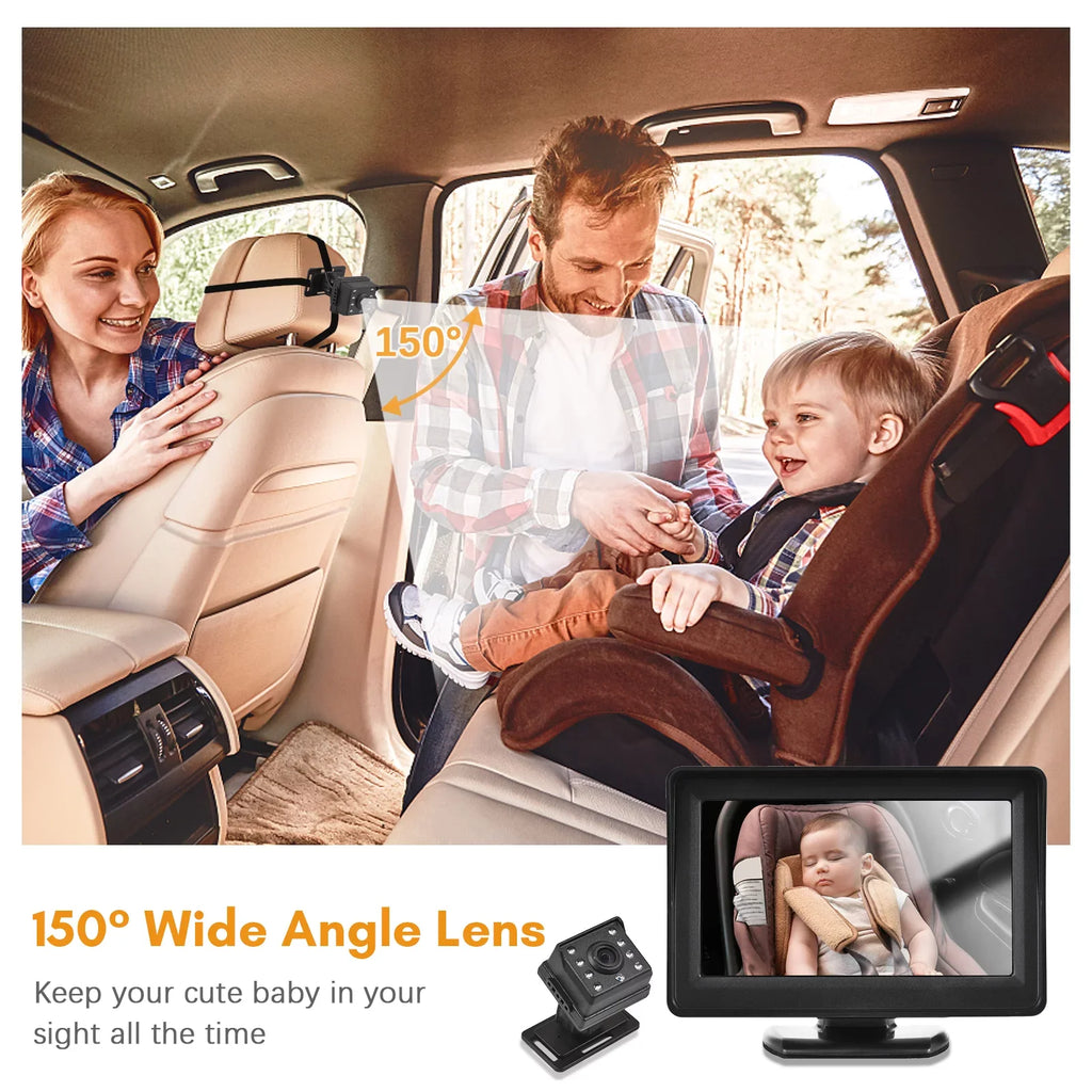 Car Facing Car Arealer Wide Mirror Car Monitor Seat 150° Rear Installation 1080P Display Monitor Seat View 4.3 for Easy Inch Mirror