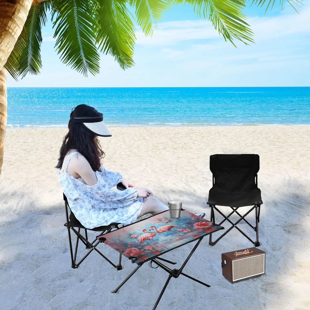 Hiking Flamingos Fishing Compact Bag Table Portable Table Table Camping Beach with Outdoor Storage Foldable and for Picnic BBQ Flowers