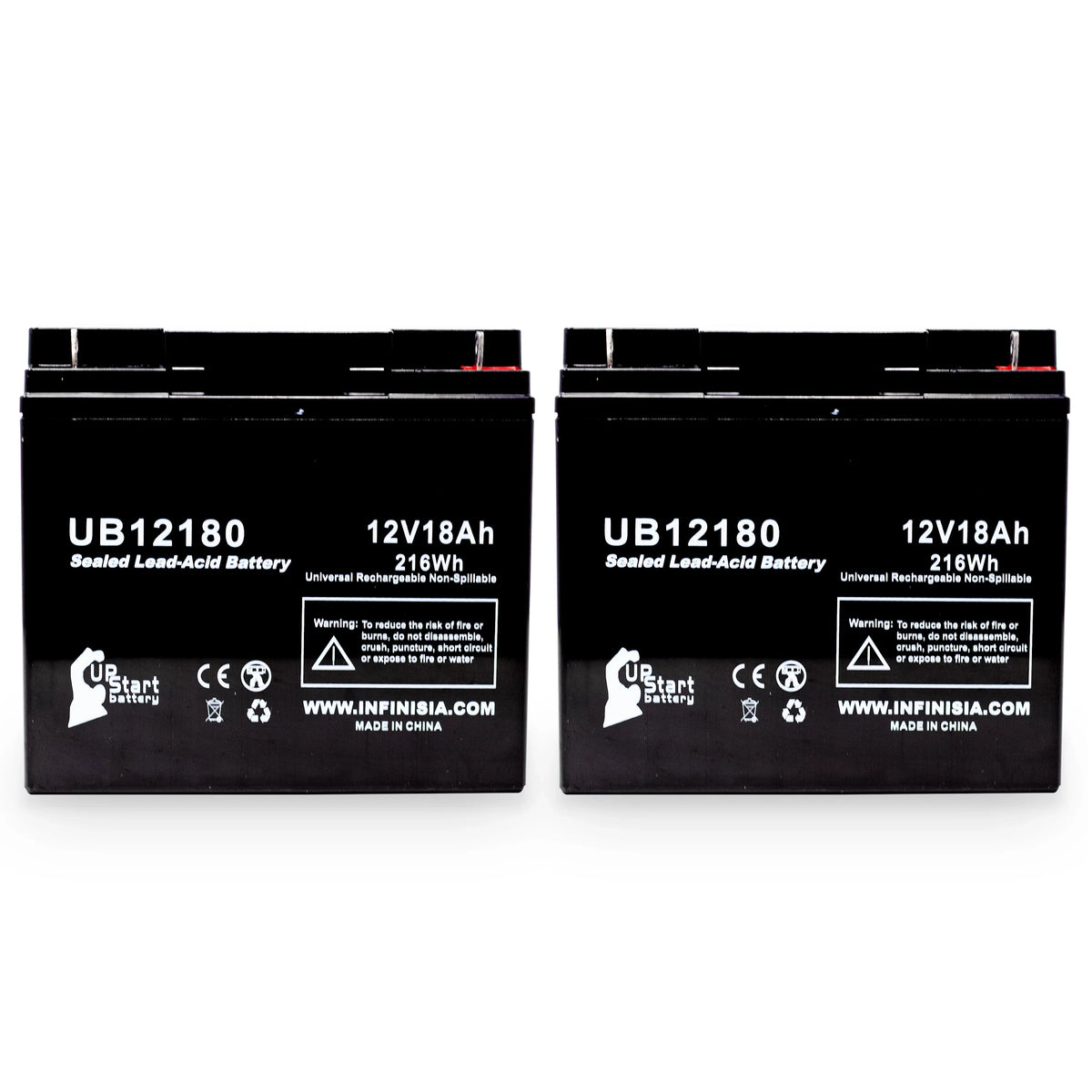 Battery Universal Lead 2x AGM, Sealed Acid Replacement SLA) Battery / (12V, Portalac Compatible 18Ah, - GS T4 18000mAh, Pack PX12180 - UB12180 Terminal,