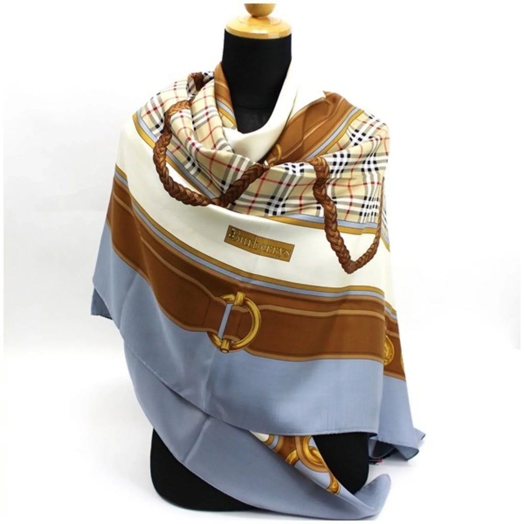 Pre-Owned Plaid Scarf Silk Gray Blue Burberry's Burberrys (Good) Women's