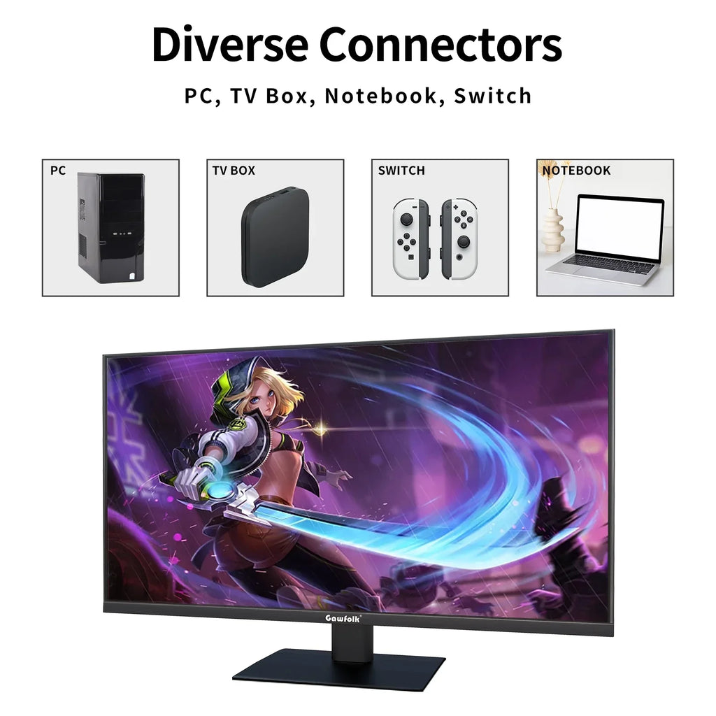 Supports Gaming Full Display 27" 1080P Bezel-less PC and HDMI DP 165Hz, Monitor (Black) HD Gawfolk
