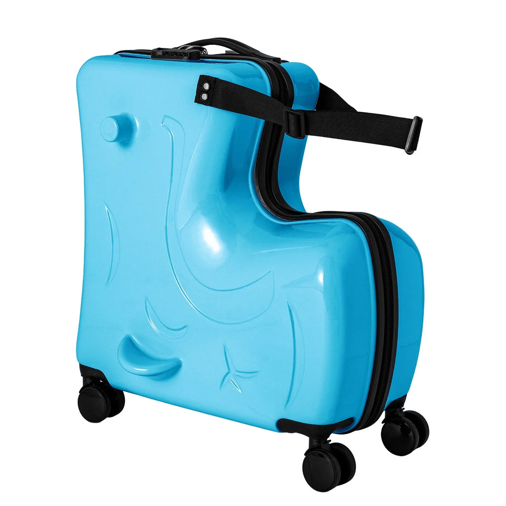 20" Spinner Suitcase AIQIDI Ride Kids Horse Luggage Shape On Travel Trolley Portable Wheels Blue Suitcase, Kids