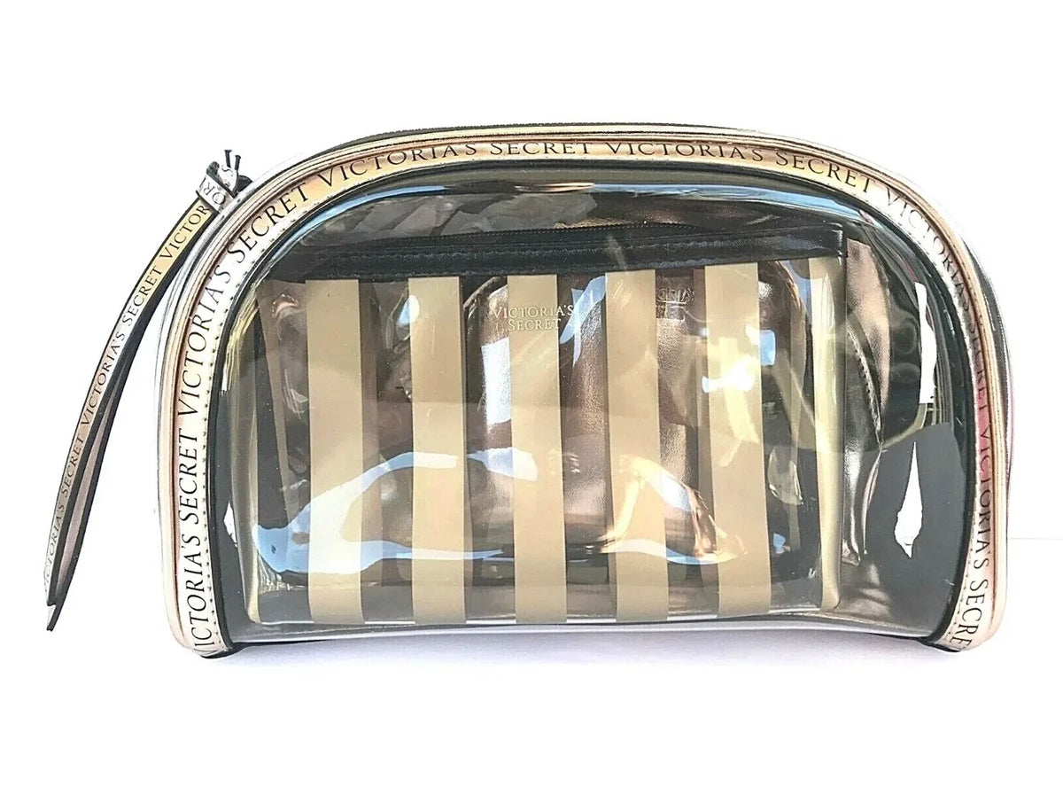 Victoria's Set Beauty Case Cosmetic Clear 1 NWT in Secret Trio Train Makeup 3 Bag