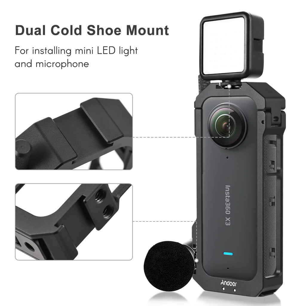 Mounts, Features Accessories, Suitable Cage Alloy Vlog Aluminum Panoramic Frame, - Cold Dual Shoe Andoer X3 Camera Metal Insta360 Video Protective for