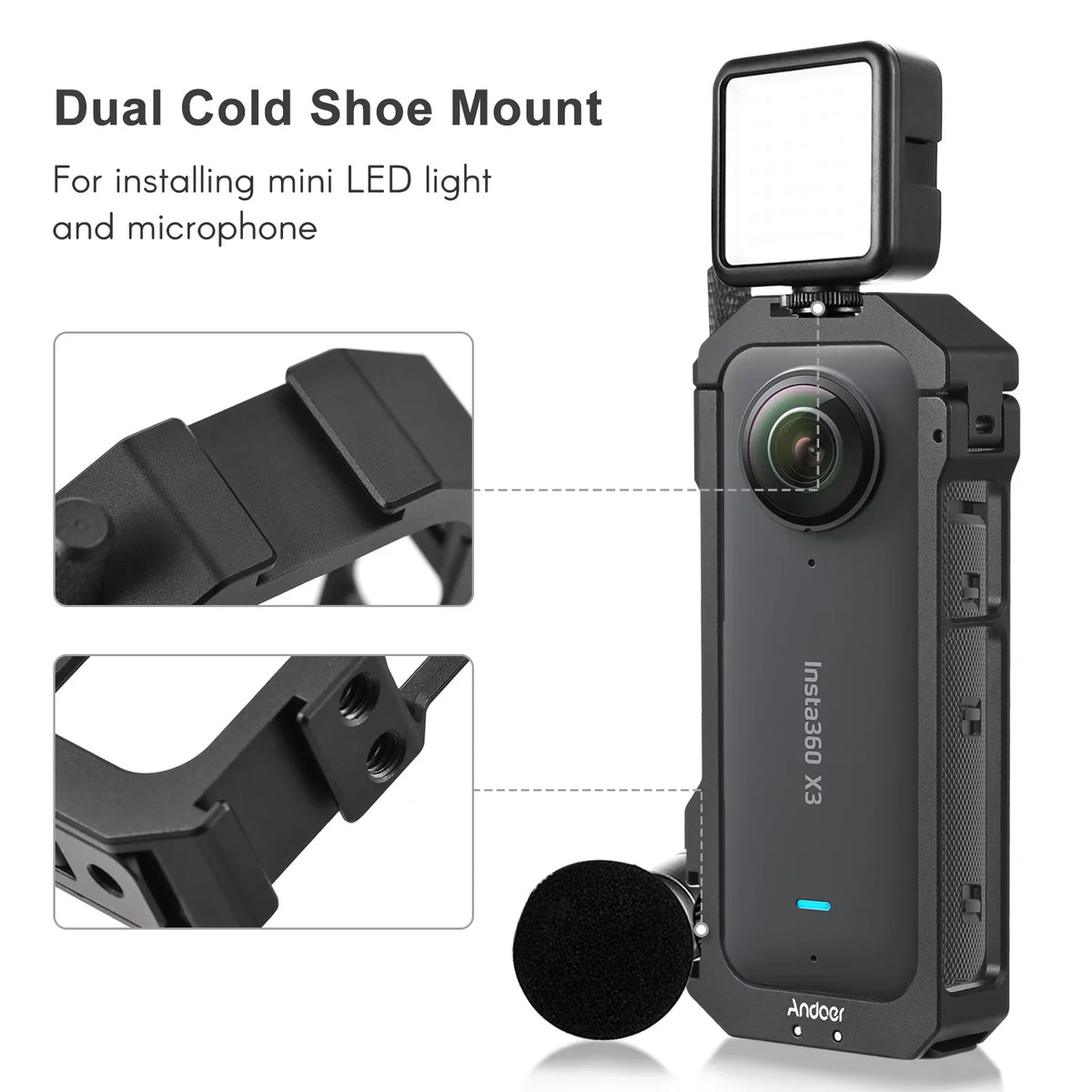Mounts, Features Accessories, Suitable Cage Alloy Vlog Aluminum Panoramic Frame, - Cold Dual Shoe Andoer X3 Camera Metal Insta360 Video Protective for