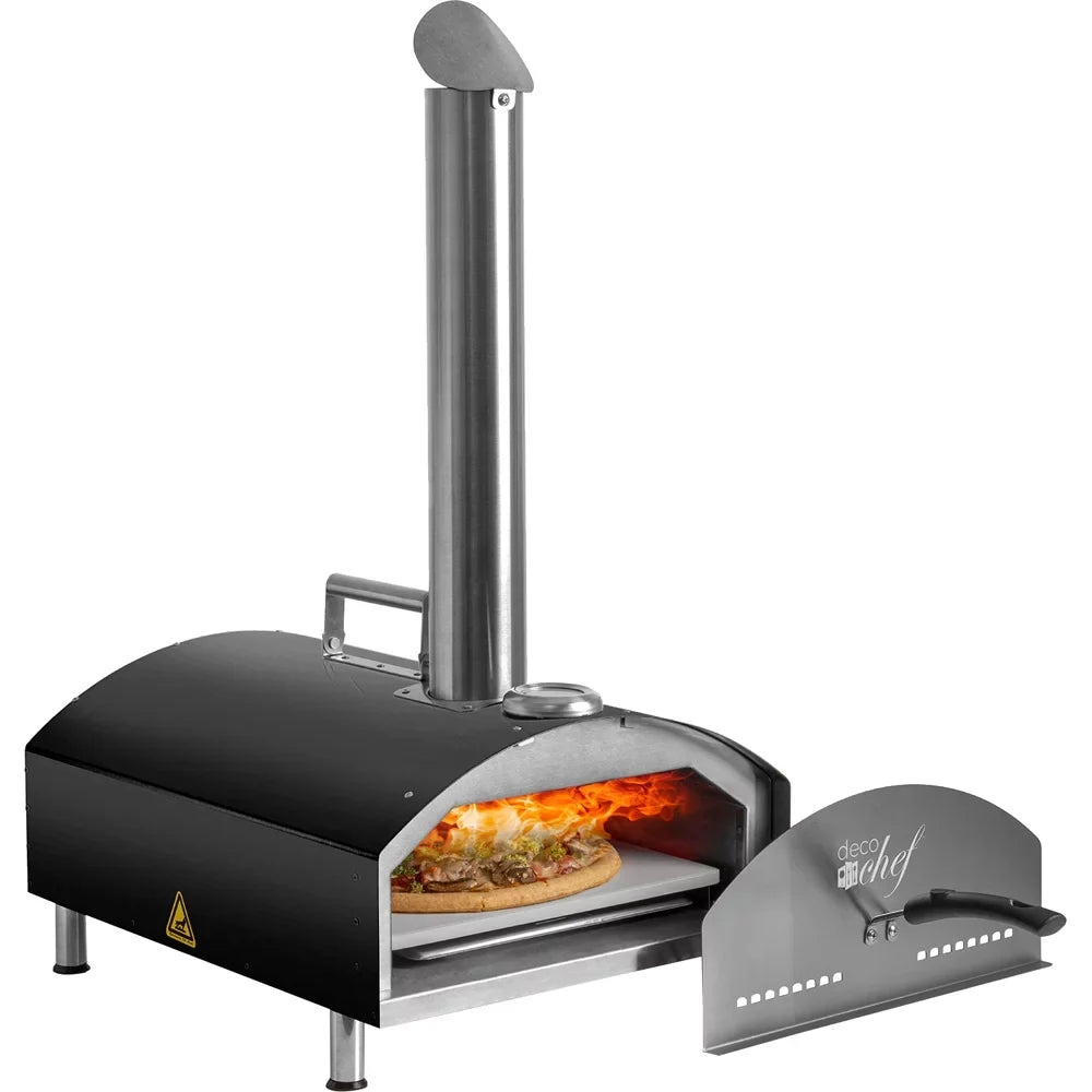 Pizza Slotted with Oven Scoop, Box Steel Deco Stone, Pizza 2-in-1 Pizza and Scraper, Stainless Open Peel, Grill 3-Layer Construction, Outdoor Functionality, (Black) Pizza Dough Grill Oven 13" Chef