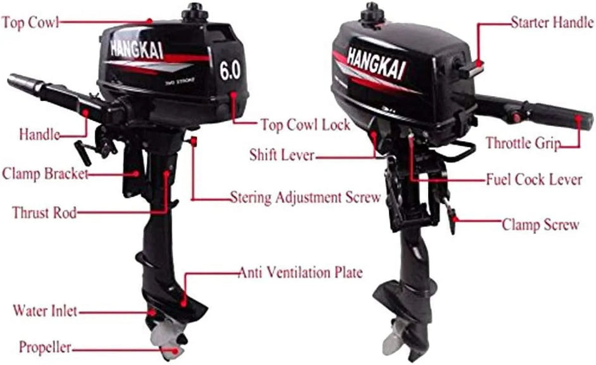 Outboard MONIPA System HP Inflatable Boat Tiller Motor Water Fishing Shaft 6 CDI Marine 2-Stroke Cooling Engine