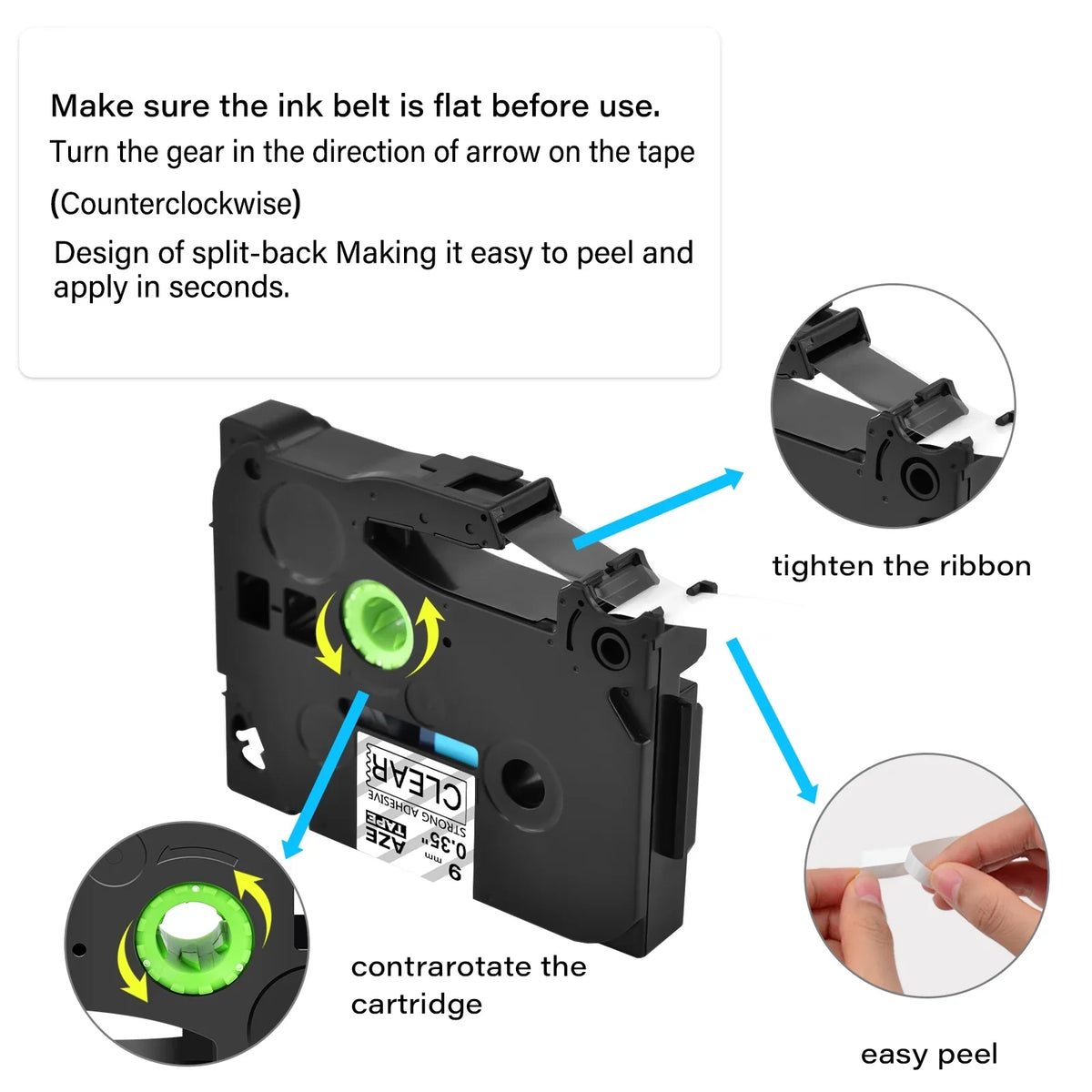 Extra Label TZ-S121 Pack D400 TZe-121 Laminated PT-D210 Brother 8 Tape Maker for D600 0.35'' Label P-Touch on Tapes 8m in 9mm use Black 26.2ft TZ-121 Clear Compatible GREENCYCLE Strength TZe-S121