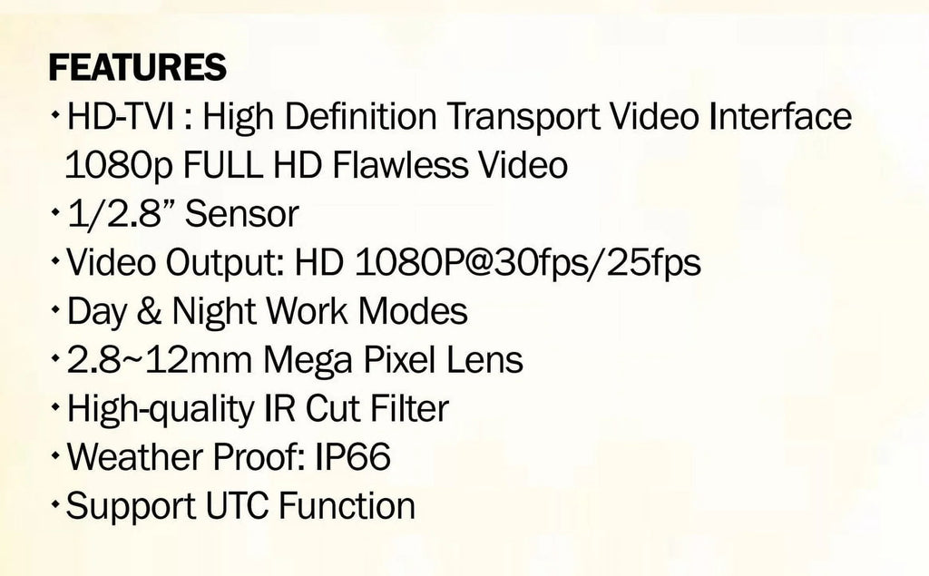 12V Camera, Eyemax 72 DC HD-TVI Outdoor TIR-0712V Bullet LED 2MP 2.8-12mm, IR
