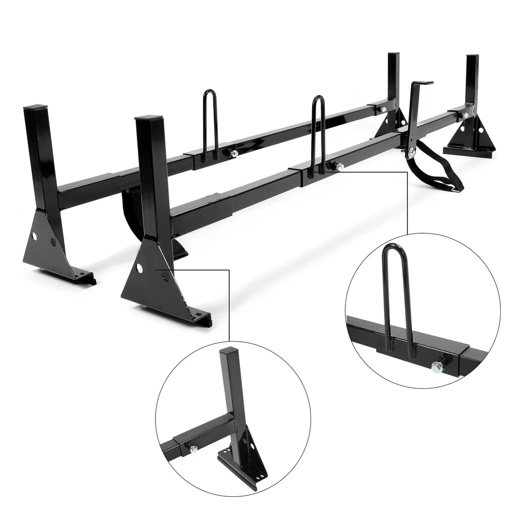 Kojem Vans Rack GMC Rack for Adjustable Roof Steel Savana Mount 68"-75" Ladders Carry 2 Ford Bars Universal Full-Size Express E-Series Chevy