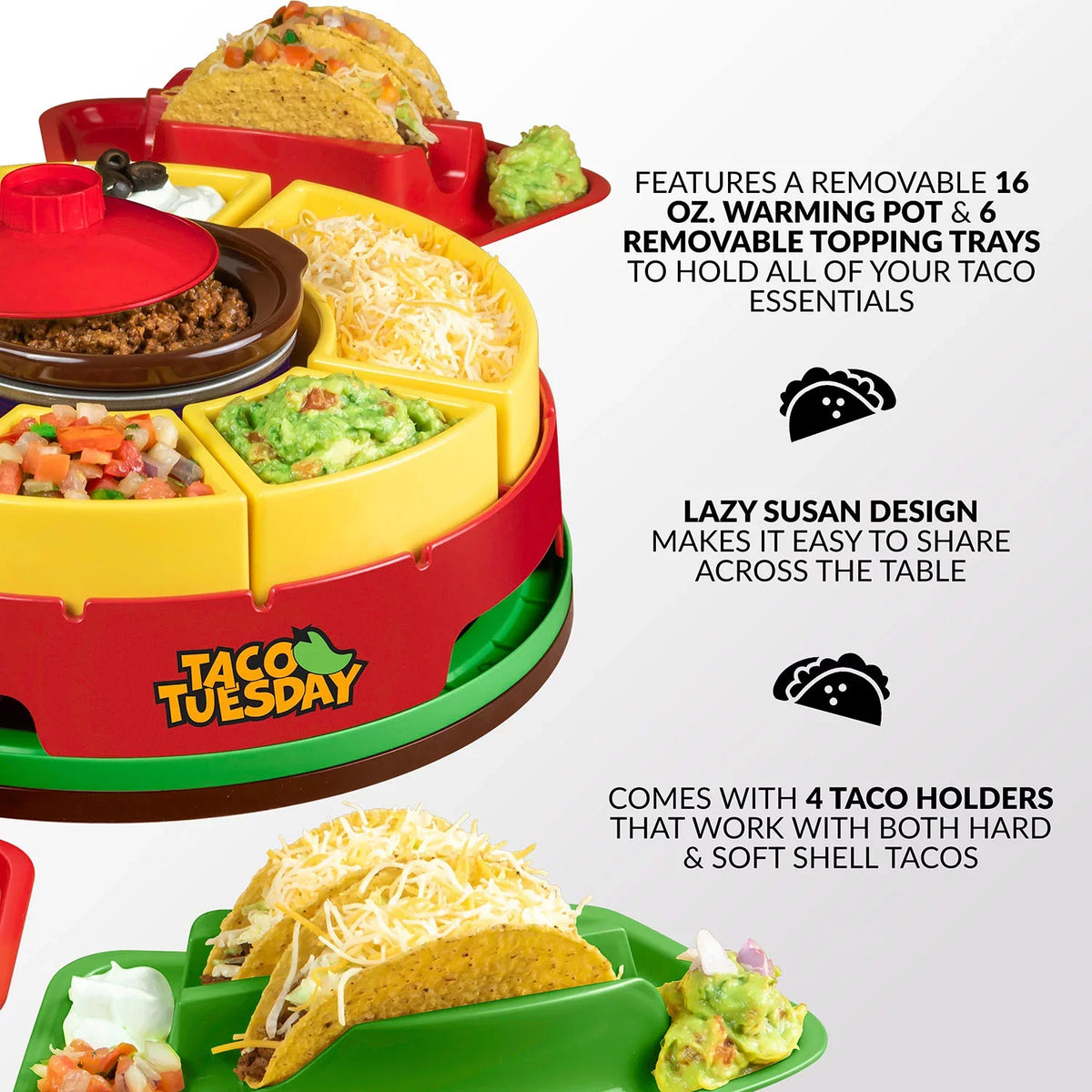 Pot, Holders Taco 20-Oz. Warming Taco Lazy Includes 4 Bar Susan TTLSTB10 Taco Tuesday with