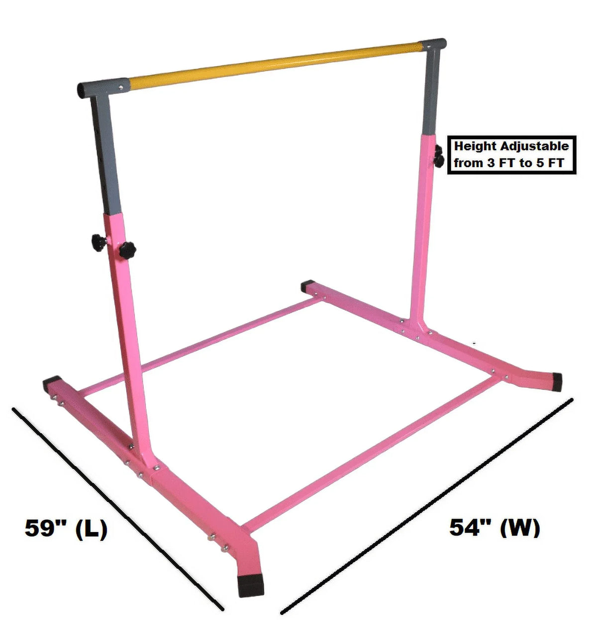 Junior for Gymnastics Training Gym Horizontal 5 FT HD Bar, Bar Expandable Bar to Kip Legs Gymnastic Balançoire Training Equipment 3 BAR Adjustable Strong FT Home Bar Height PINK Curved Gymnastics Kids