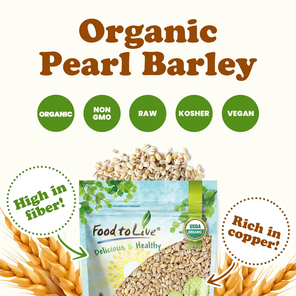 6 Kosher, — Live Food by Vegan Non-GMO, Barley, — Pearl Organic Pounds to Raw,