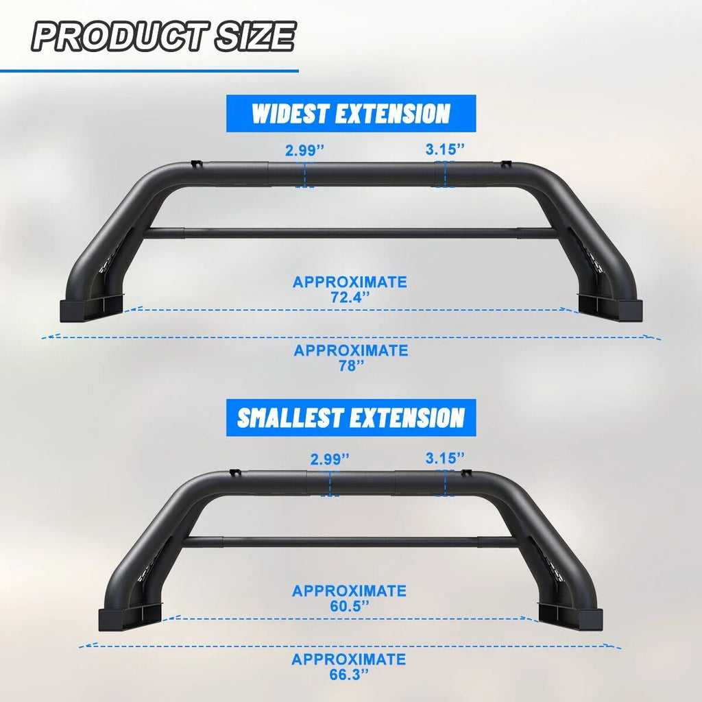 Ranger Bar Chase 62.9-74.7" Ford Bed Truck For Sport Fit Bar 2019-2023 Roll Rack Adjustable