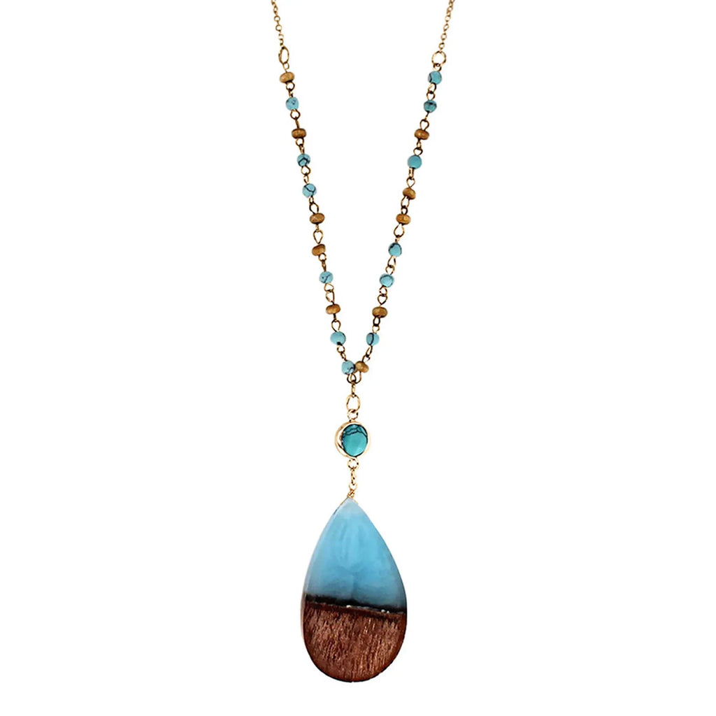 Anniversary Resin Wood Boutique | Necklace Wood Women, Gift Chain Tenes Beaded Blue Box Pendant Inc Aqua for