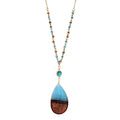 Anniversary Resin Wood Boutique | Necklace Wood Women, Gift Chain Tenes Beaded Blue Box Pendant Inc Aqua for