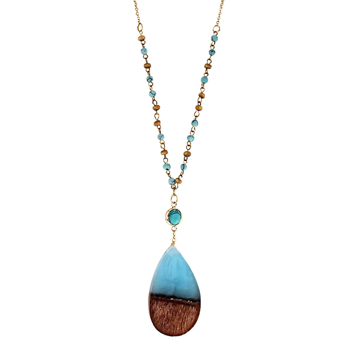 Anniversary Resin Wood Boutique | Necklace Wood Women, Gift Chain Tenes Beaded Blue Box Pendant Inc Aqua for