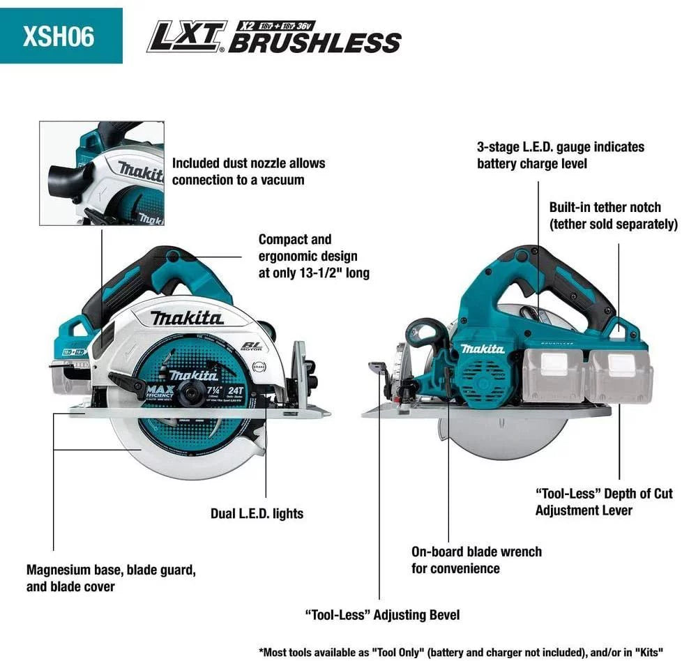 X2 XSH06PT Makita 7-1/4 Circular Kit Brushless Saw Cordless 36V Lithium-Ion 18V LXT 5.0Ah