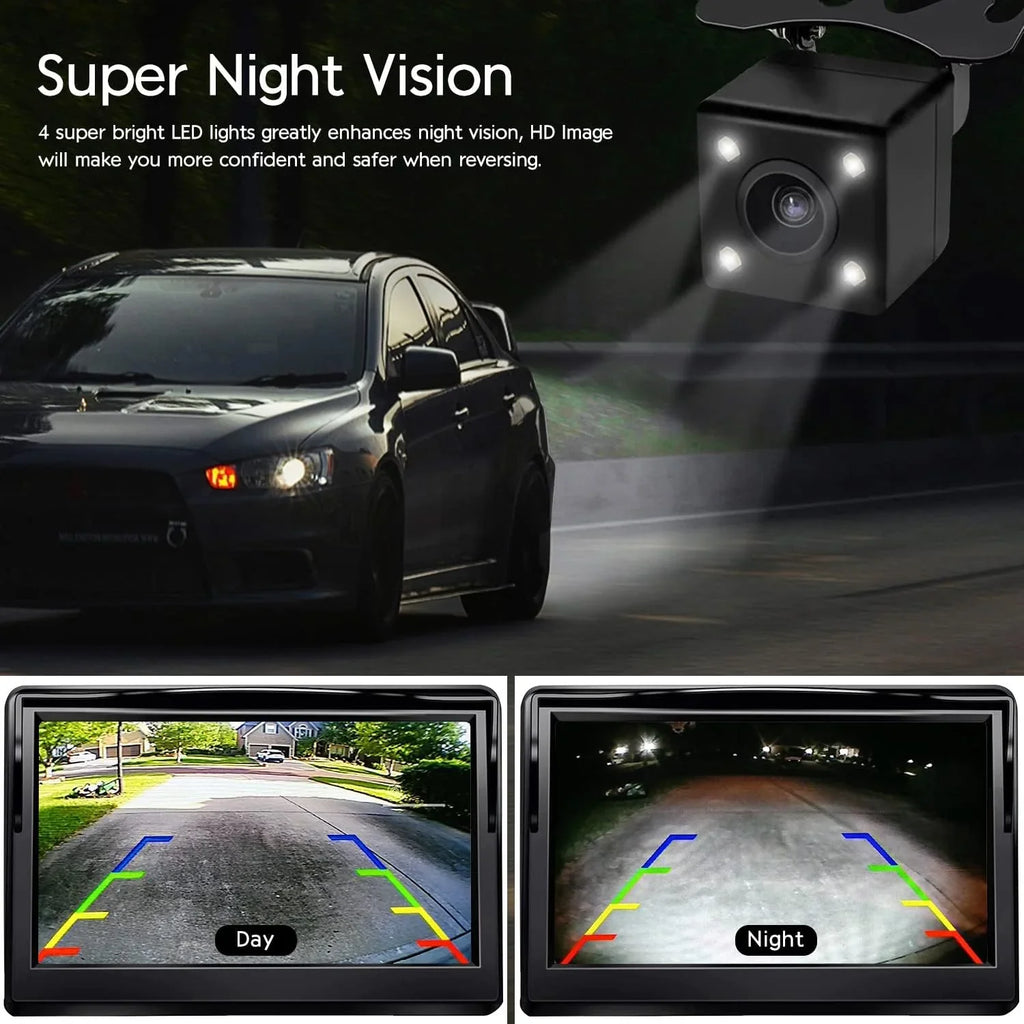 Car Wide with Monitor 5in 170° Vision Camera, View Angel Rear Camera Backup Night Kairiyard Reverse View HD Vehicle