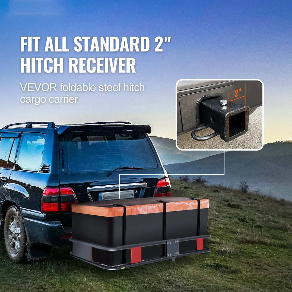Cargo with Steel Foldable Net Waterproof Straps Hitch BENTISM Receiver 2" Fits Carrier Bag Cargo Basket 60x24x6in 500lb Cargo Mount Ratchet