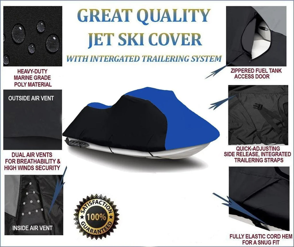 BLUE Genesis 1999 2001 I 2003 HEAVY-DUTY, Ski Genesis Cover for 2001 Polaris BLACK / 2002 2002 Compatible 600 PWC Jet 2004 Cover DENIER 2000 / Trailerable