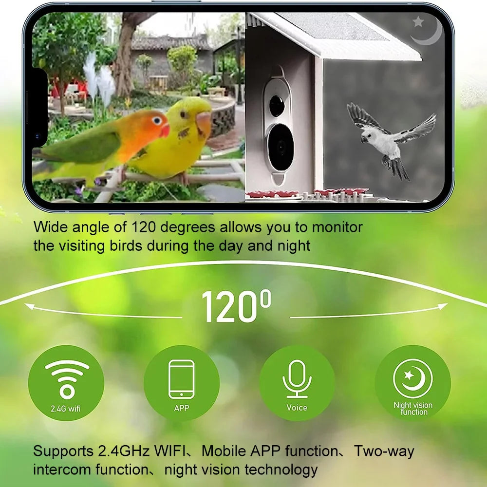 and Bird WIFI Bird Real-time Waterproof Smart Capture Auto Carevas Motion Bird Notification Detection Video Feeder TF 1080P Camera AI Species Identify IP65 Cards 128G