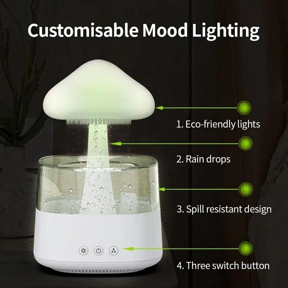 CJC Colors Desk Drop Mist, Humidifier LED Water Rain Oil Fountain 7 450ml Relax Bedside Sleep Light, Cloud Aromatherapy Essential Diffuser
