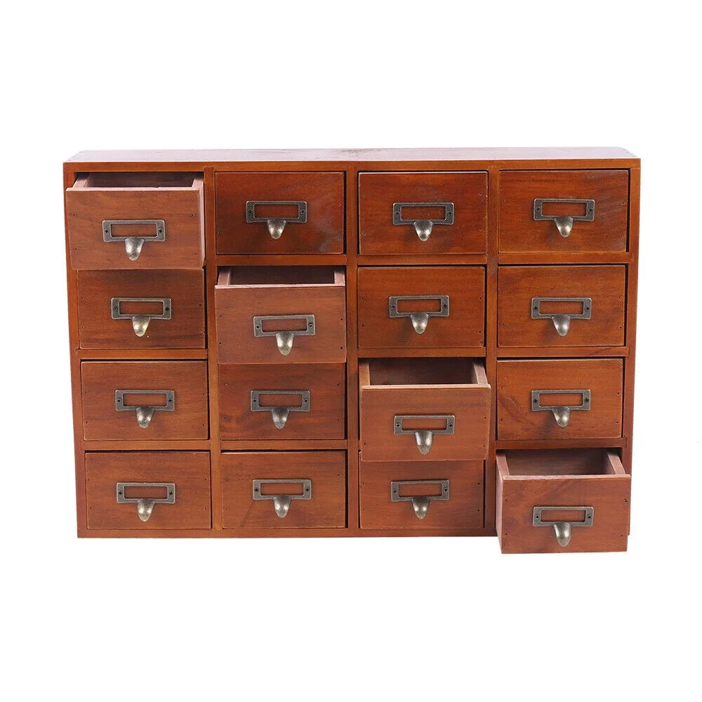 Card Wood Label Drawers Catalog Holder Medicine Apothecary Cabinet Vintage 16