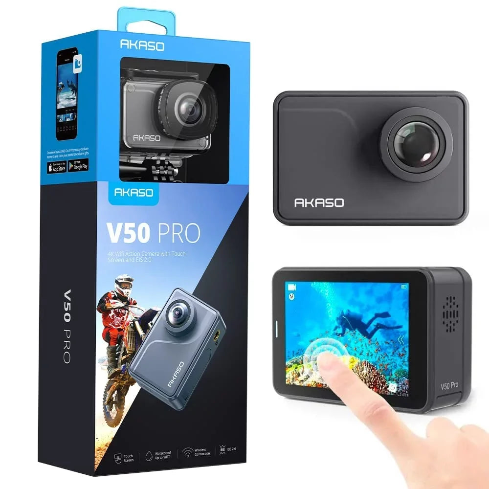 Touch Helmet V50 with Support Kit Web Mic WiFi AKASO 4K30fps EIS 20MP Action with Remote Camera Waterproof Camera Accessories Screen 100 Camera Sports Pro Camera External Control feet