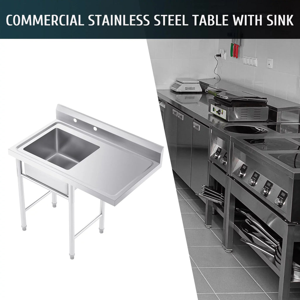 for Steel Backsplash Wilprep Bar Stainless Utility Commercial Drainboard w Kitchen Sink Strainer