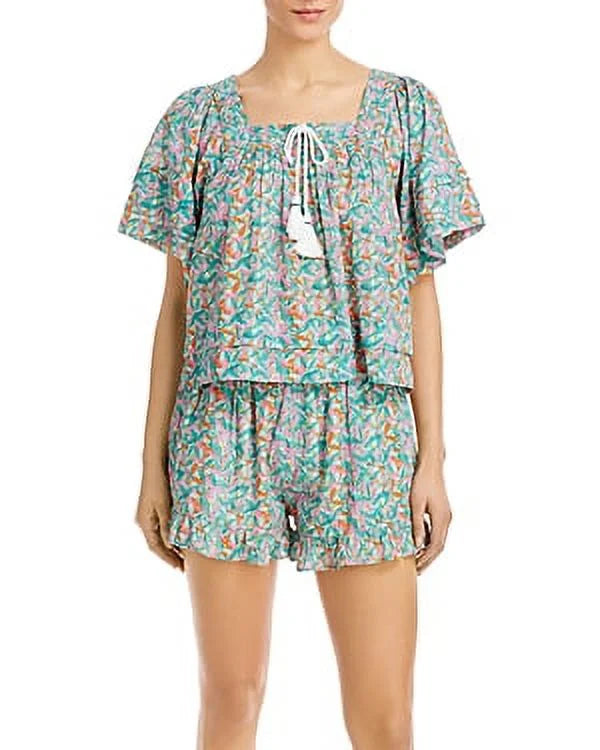 Peri Rabbit (L, Willow Swim Teal Top Cover-Up Multi) Cotton Roller Women's