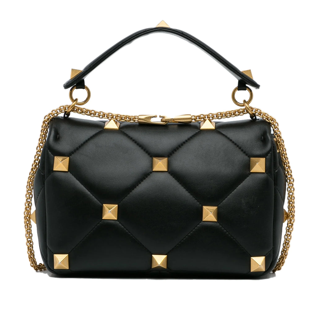 Roman Medium Stud Calf Satchel Valentino Leather Authenticated Pre-Owned Black (Good) Unisex