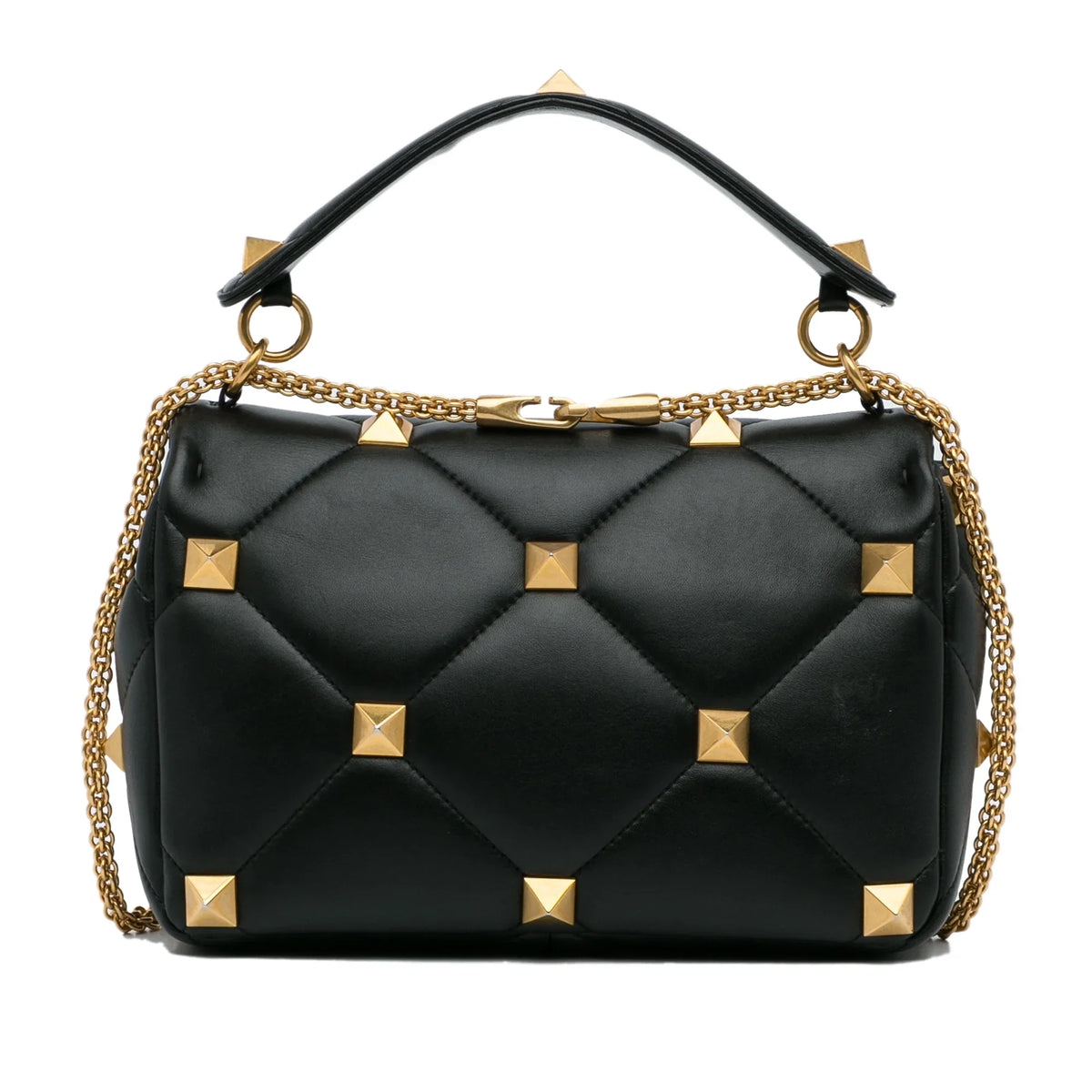 Roman Medium Stud Calf Satchel Valentino Leather Authenticated Pre-Owned Black (Good) Unisex