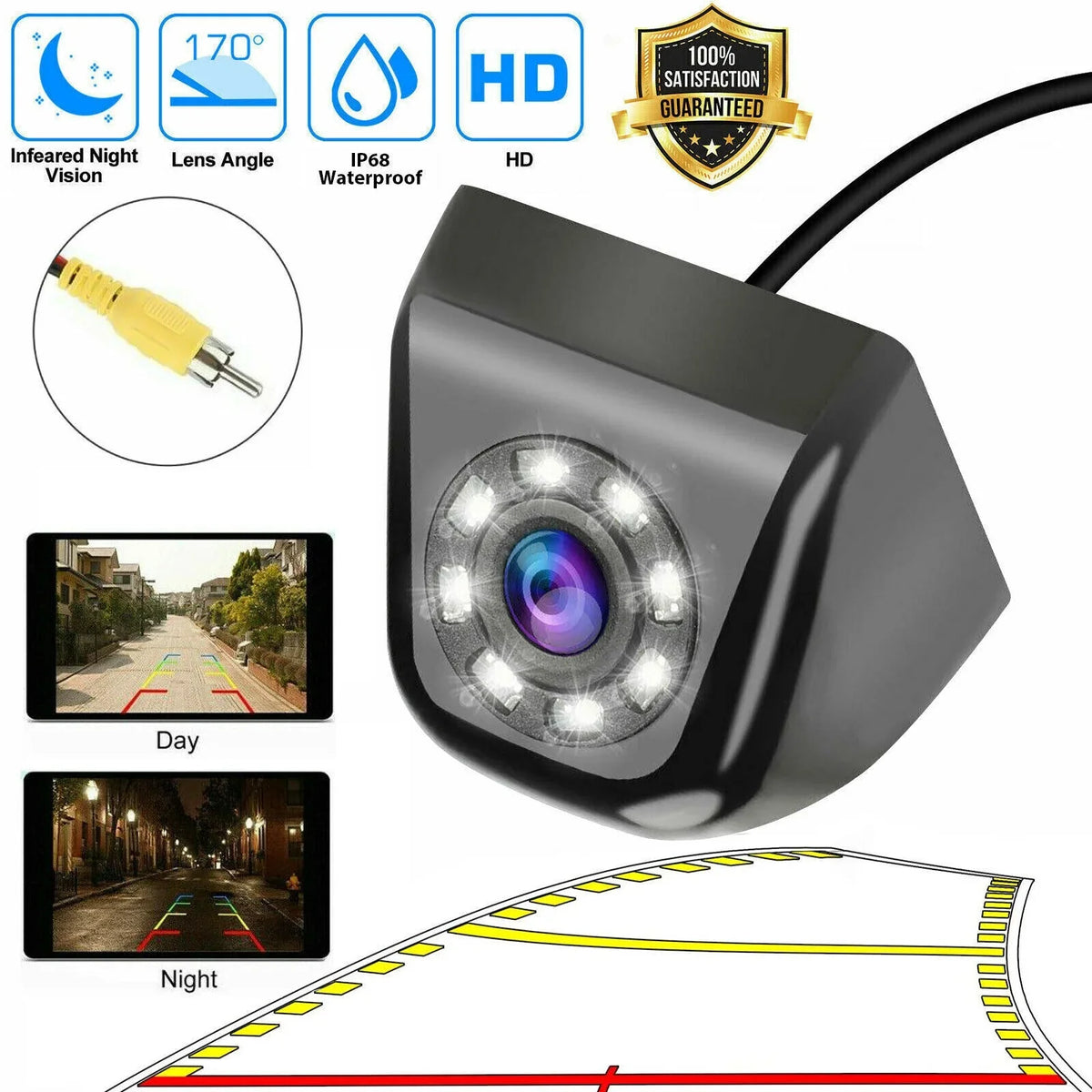 Backup Vision View Reverse 170° Waterproof Parking Night 8LED Rear Car Camera HD