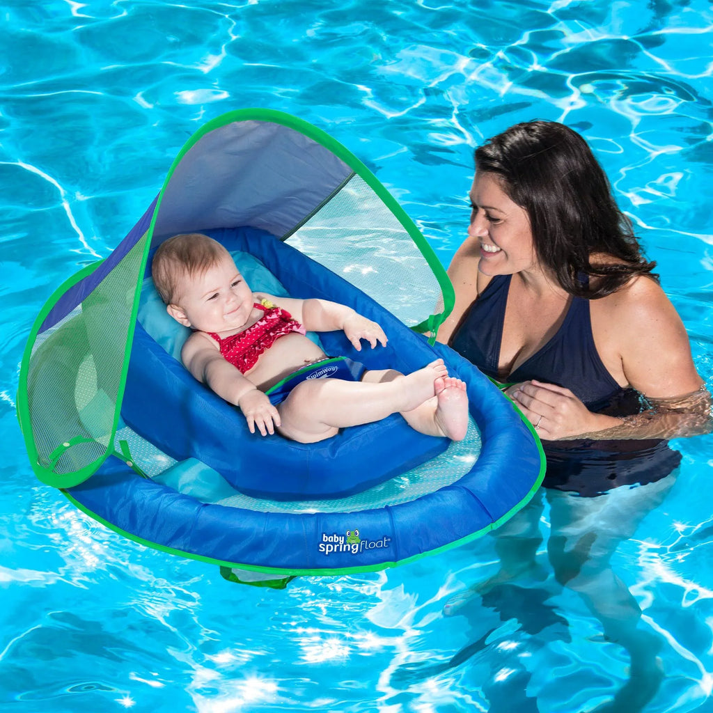 with Spring Pool Inflatable Swimming Baby Float Infant Canopy, SwimWays Blue