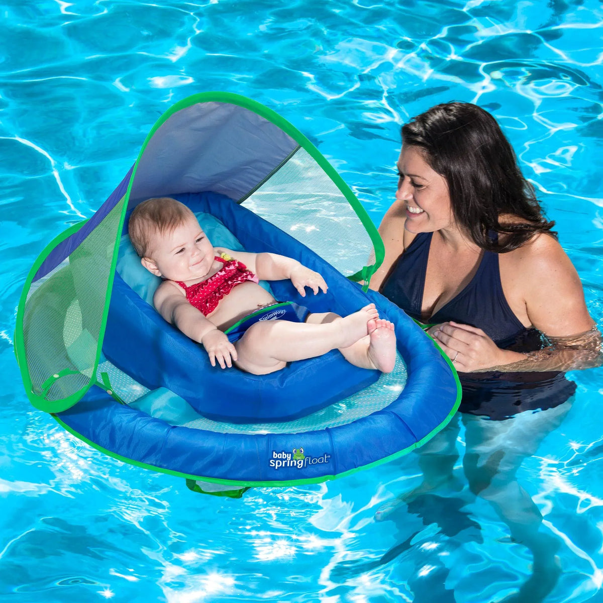 with Spring Pool Inflatable Swimming Baby Float Infant Canopy, SwimWays Blue