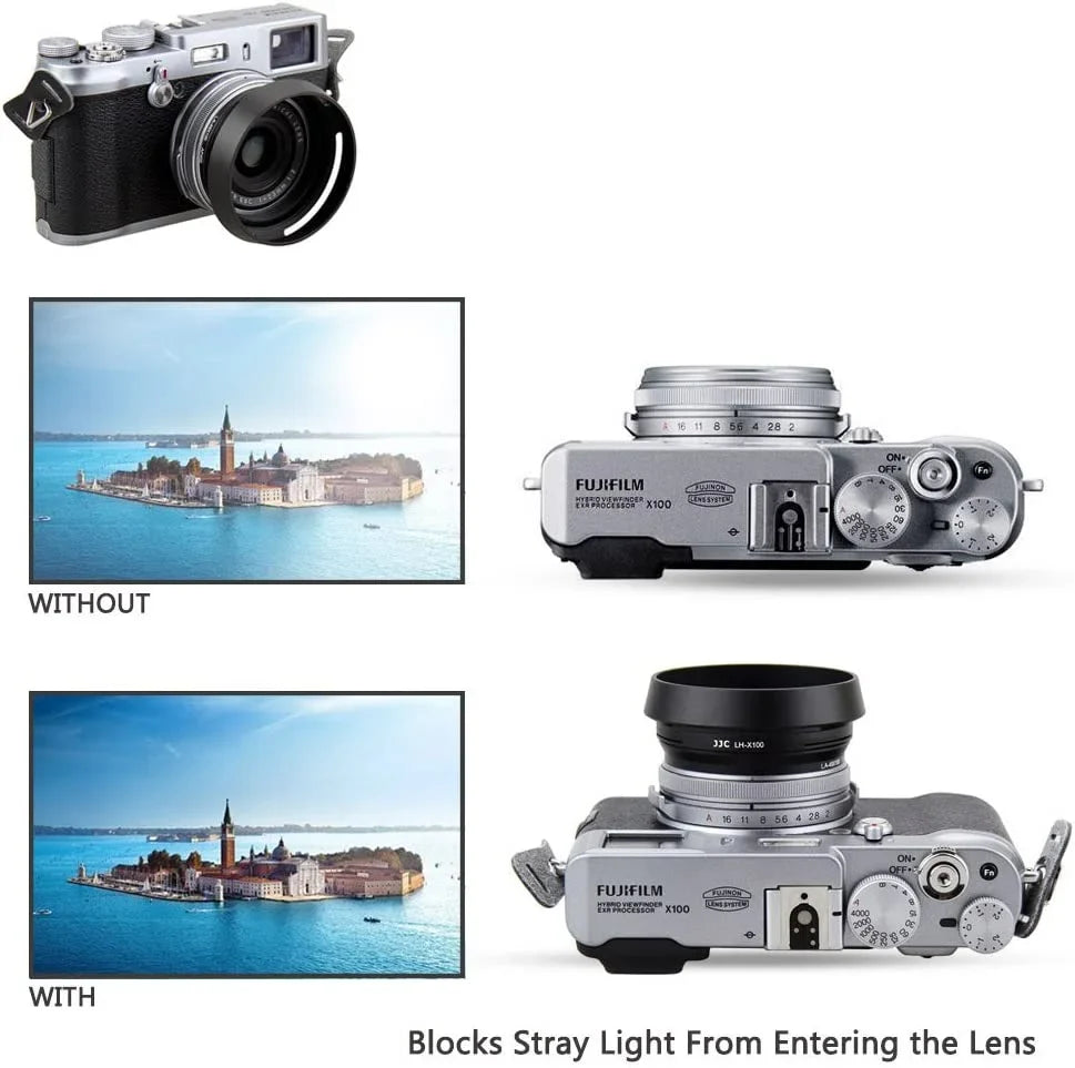 Lens X100 Alloy Fujifilm Lens Fuji Fuji Lens Aluminum & X100F X100T Adapter X100S Shade for Ring Hood -Black Hood X70 JJC Replace X100V Set LH-X100