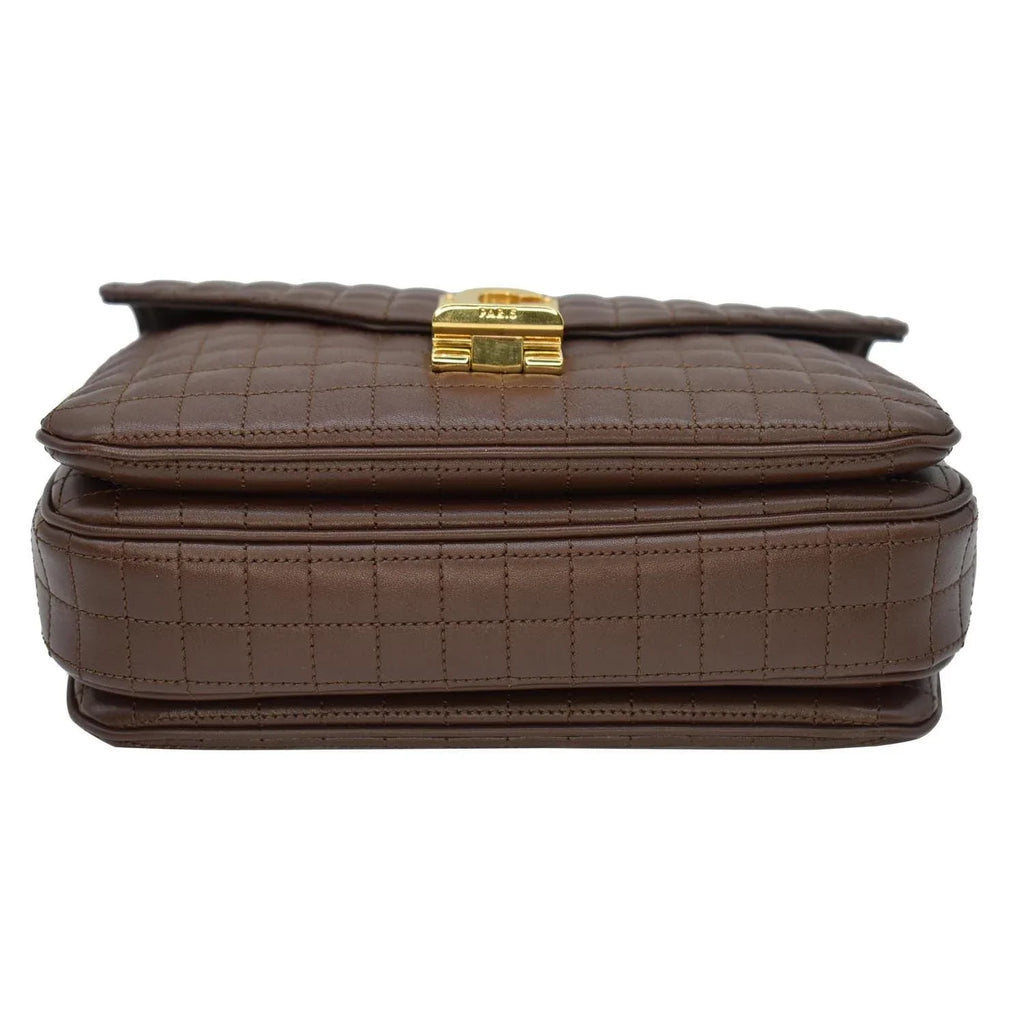 Bag C Medium Pre-owned Leather Crossbody Quilted CELINE Khaki