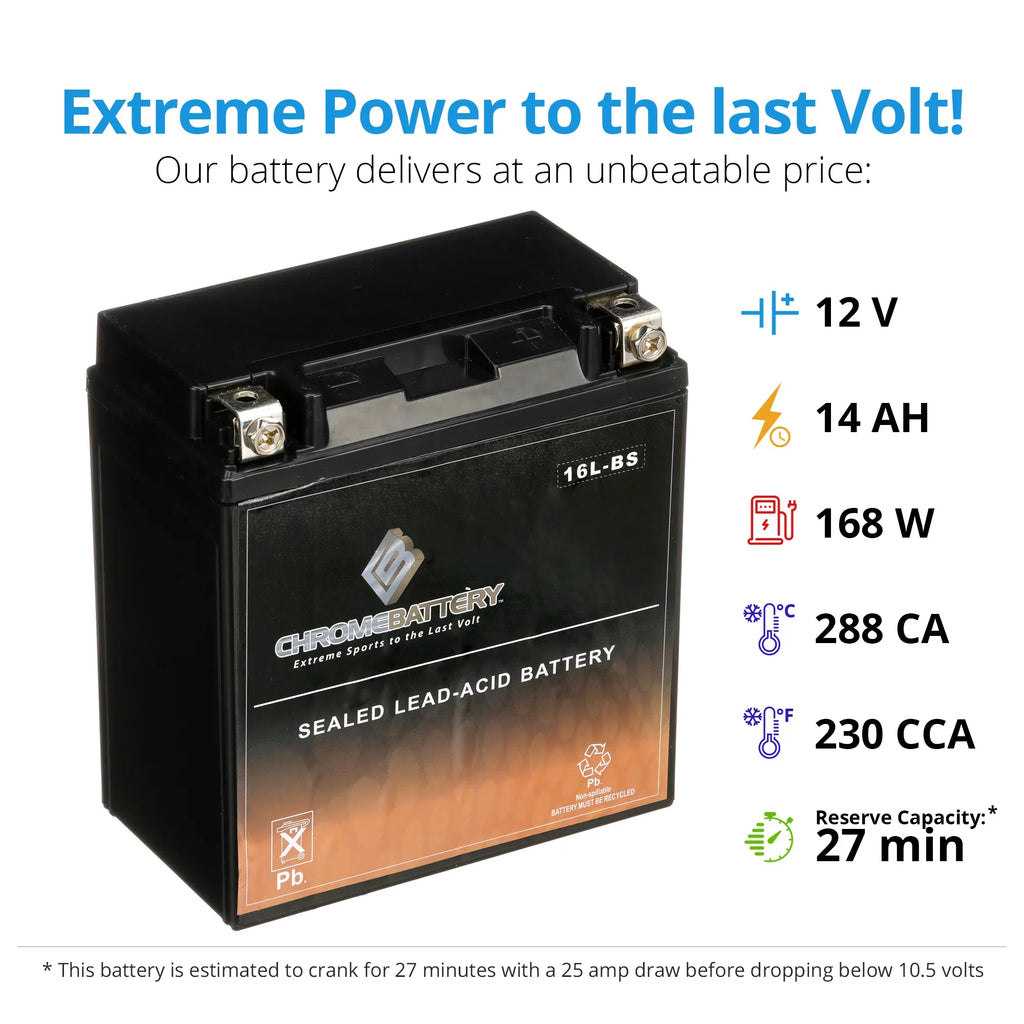YTX16L-BS Chrome Battery Volt,14 Battery CCA) Ah, Ski Jet Sx 1987 (16L-BS 12 230 Js650 Kawasaki for