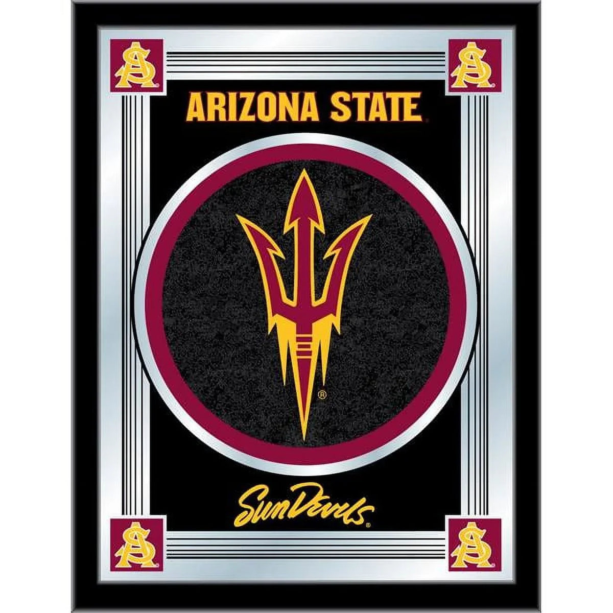 '- Frame with Sun Devils Logo Mirror Arizona Pitchfork Wood State